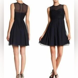 J Crew Clara Dress In Silk Chiffon Sheer Panel Cocktail Party Navy Blue Sz 4